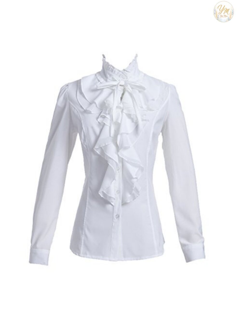 Women's Lace Ruffle Bow Blouse Victorian Button Down Shirt
